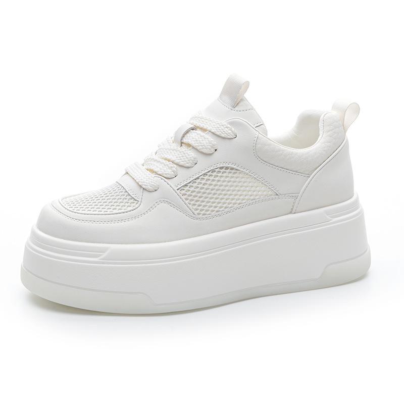 Soft Leather Comfortable Forrest Gump Shoes Breathable Little White Shoes Women's 2025 New Muffin Non-slip Board Shoes Thick Sole Heightening Casual