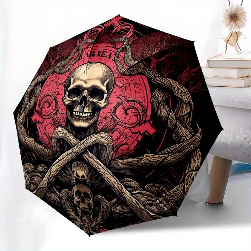 Dark Skull & Vineyard: A Unique Circular Wall Art DesignUmbrella, Portable 3-Fold Compact Umbrella for Men & Women Gift