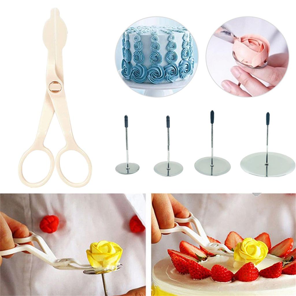 5Pcs/Set Flower Scissor +Cake Tray Nail Decor Lifter Fondant Cream Transfer Baking Cake Decoration Tools Kitchen Supplies