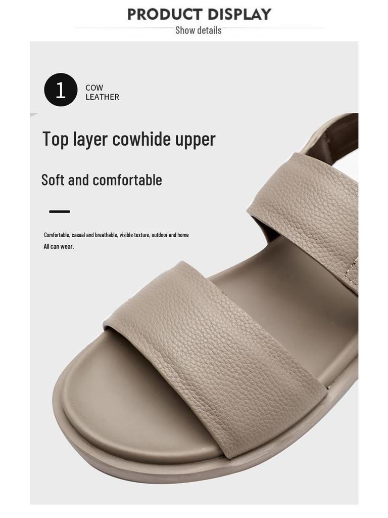 Мужские дышащие сандалии из натуральной кожи 2025: Мягкая подошва, противоскользящая, уличная, пляжная и спортивная обувь
