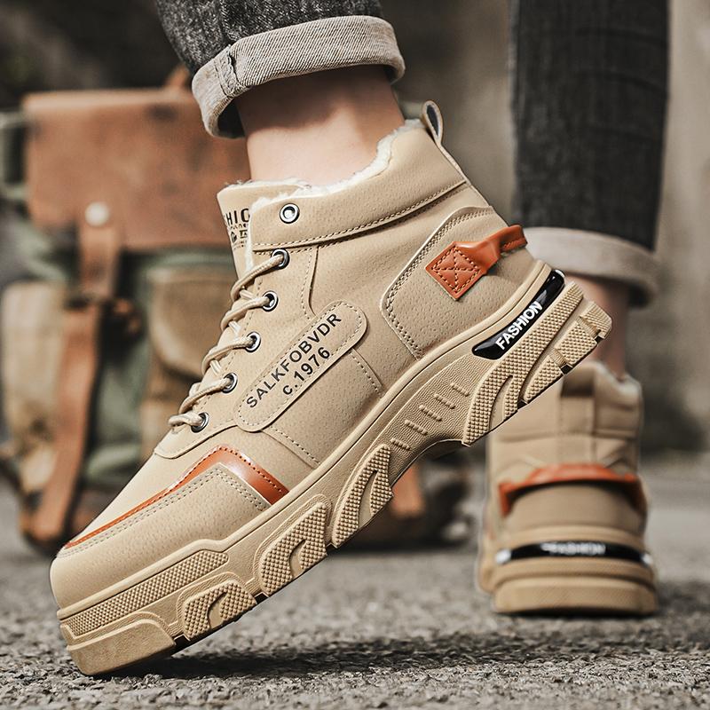 Мужская брендовая высококачественная рабочая обувь на толстой подошве с противоскользящим покрытием, модные теплые плюшевые короткие ботинки, зимние ботинки для мужчин