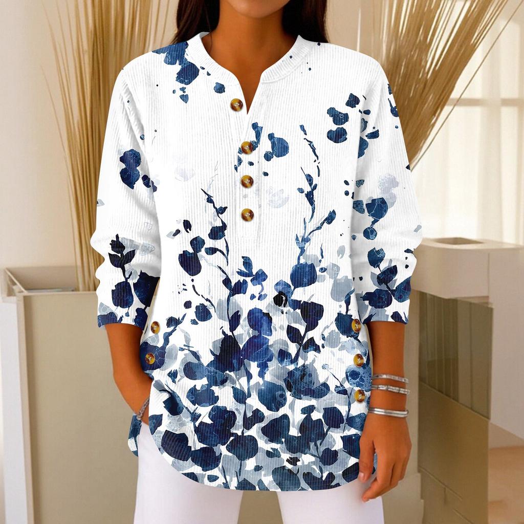 Женский модный пуловер с длинными рукавами и рождественским принтом, с воротником на пуговицах