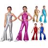 Kids Metallic Disco Dance Bodysuit: Sleeveless Sequins Tassels Jumpsuit with Back Invisible Zipper & Flared Pants