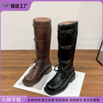 Виноградная мать зима новые длинные рыцарские сапоги женские трендовые на маленькой толстой подошве увеличивающие рост сапоги удобная мягкая подошва не устают ноги