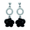 [J3115] - Silver Earrings 'Rose Noire' Black Rhodium-plated Silver - 28x11 Mm