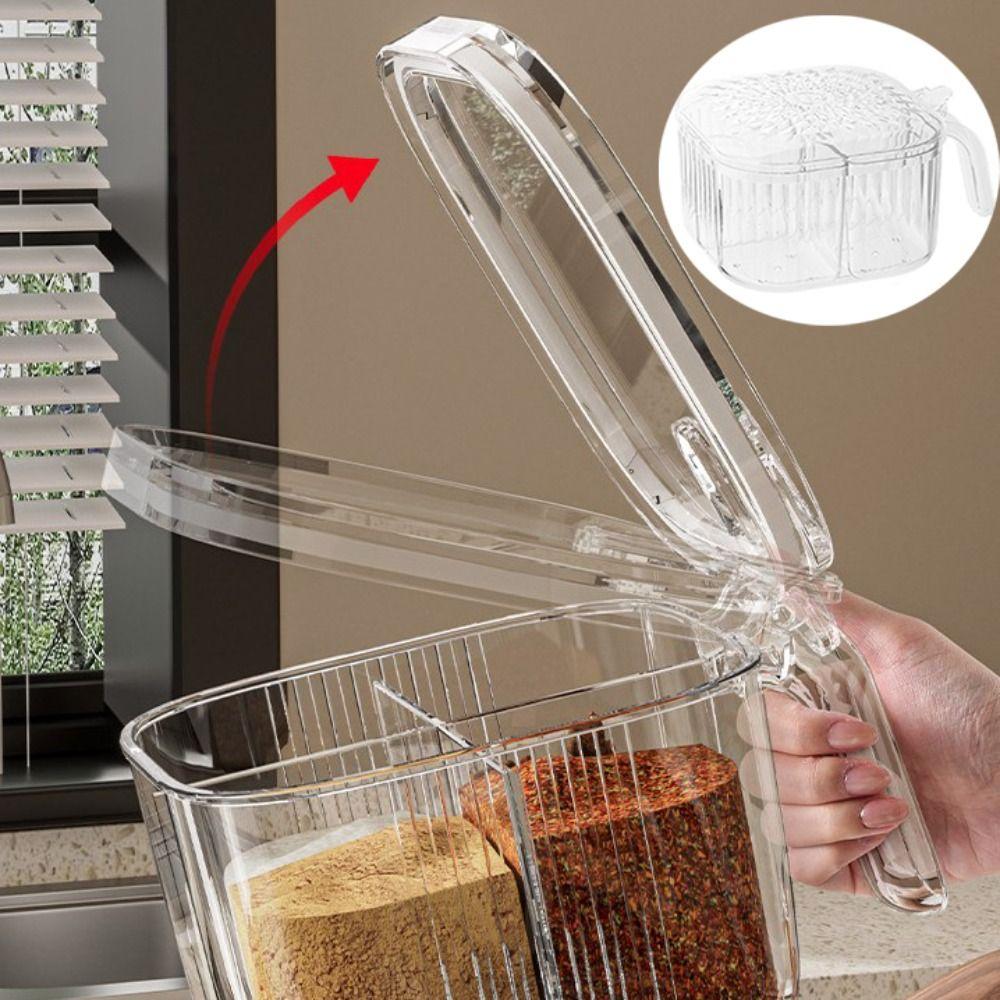 4 Compartment Kitchen Seasoning Box Moisture-proof Spice Jar Durable Condiment Storage Box Salt