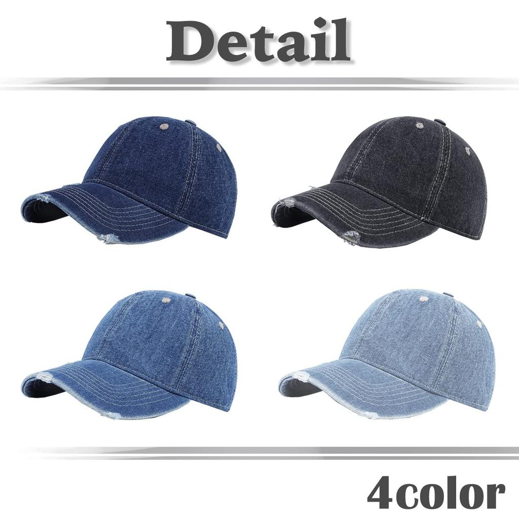 Plain CA486 [White Fang] Cap, Denim, Distressed, Hat, Casual, Cool, Brim, Men's, Women's, (Blue)