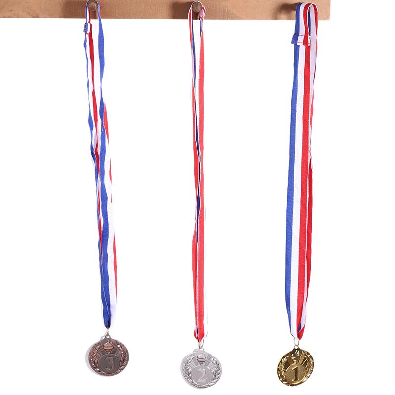 1Pc 5Cm Gold Silver Bronze Metal Award Medals Winner Medals With Neck Ribbon Competition Medals Students Rewards Sports Medals