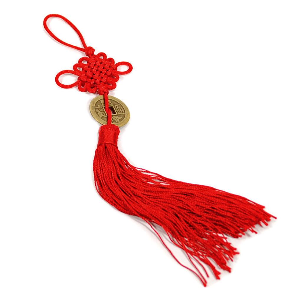 Красный кулон фэн-шуй с китайским узлом и кисточкой для богатства и удачи