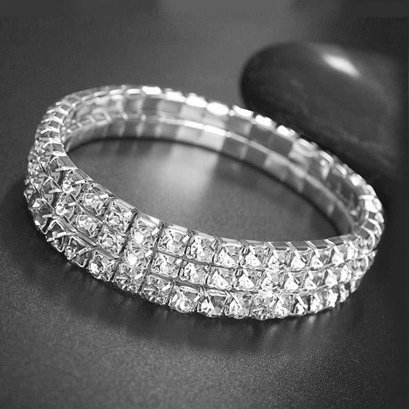 Цепочка со стразами 2, 3, 4, 5 рядов, сверкающие бриллианты, эластичный кристалл, многослойный, опционально, модный серебряный браслет, ножной браслет, украшение для ног со стразами