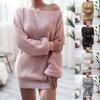 Women's Autumn And Winter Long-sleeved Sexy One-word Collar Louj Casual Loose Knitted Sweater Dress