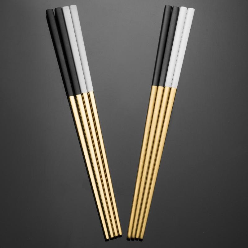 304 Stainless Steel Square Chopsticks Titanium Rose Sushi Colorful Chinese Japanese Chopsticks