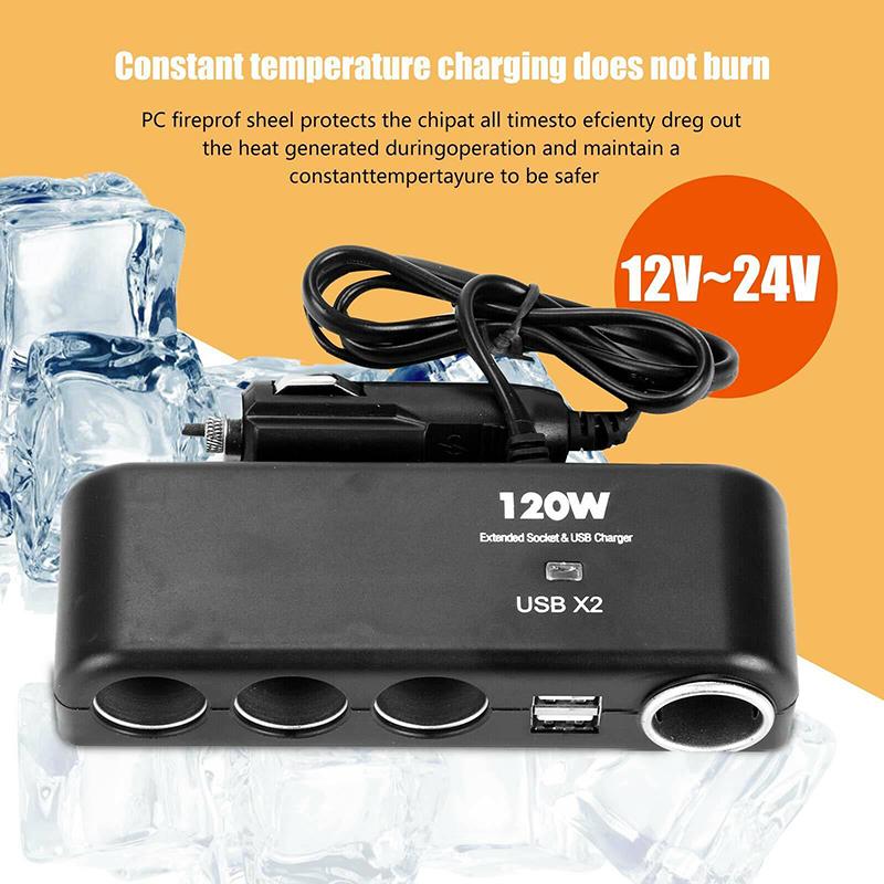 4 Way Multi Socket Car Cigarette Lighter Splitter USB Charger Adapter 12V 24V