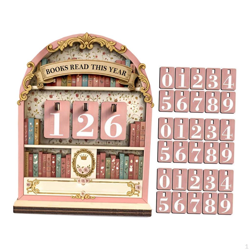 Wooden Book Read This Year Counter Sign Gift Home up to 999 Bookshelf Decoration for