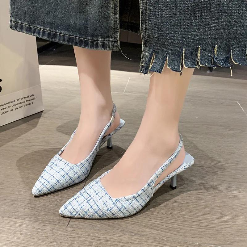 High Heel Baotou Sandals for Women's New Summer Slim Heel Pointed Toe Footwear Single Shoes Platform Sandals