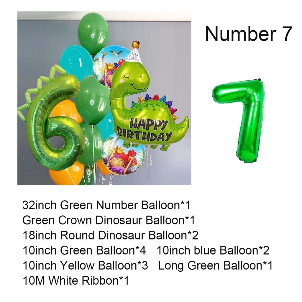Dinosaur Balloons Set 32Inch Number Foil Balloon Yellow Blue Latex Globos For Boy Kids Dino Theme Birthday Party Decor