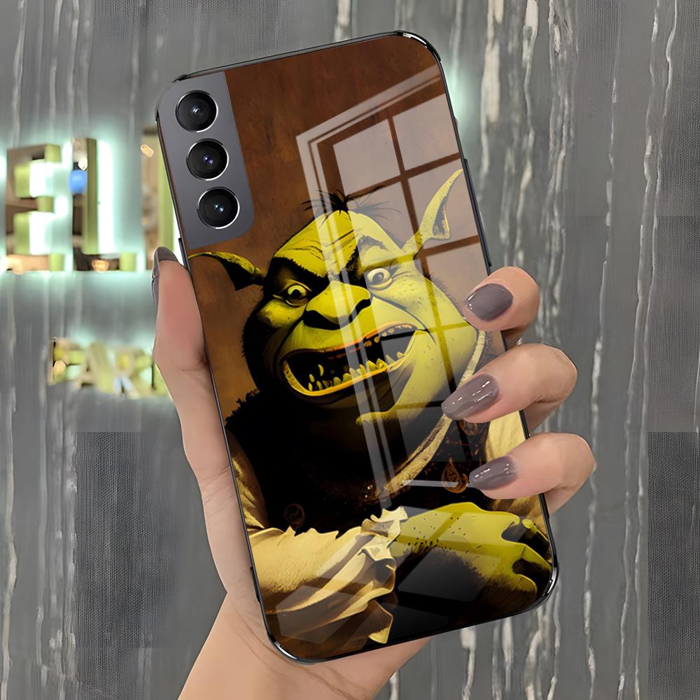 Чехол для телефона с Шреком для Samsung A25 A13 A33 5G A54 A36 A35 A56 A52 A14 Ударопрочная стеклянная крышка