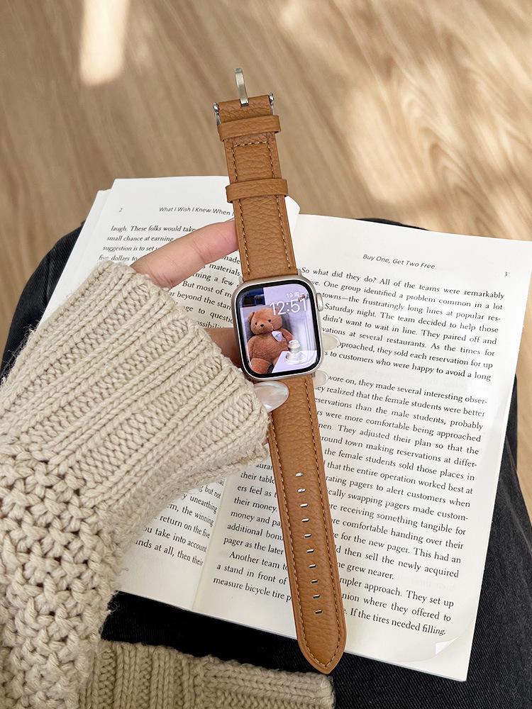 Совместимый ремешок из кожи ягненка Starlight с рисунком личи для Apple Watch Series iWatch 3-9, SE