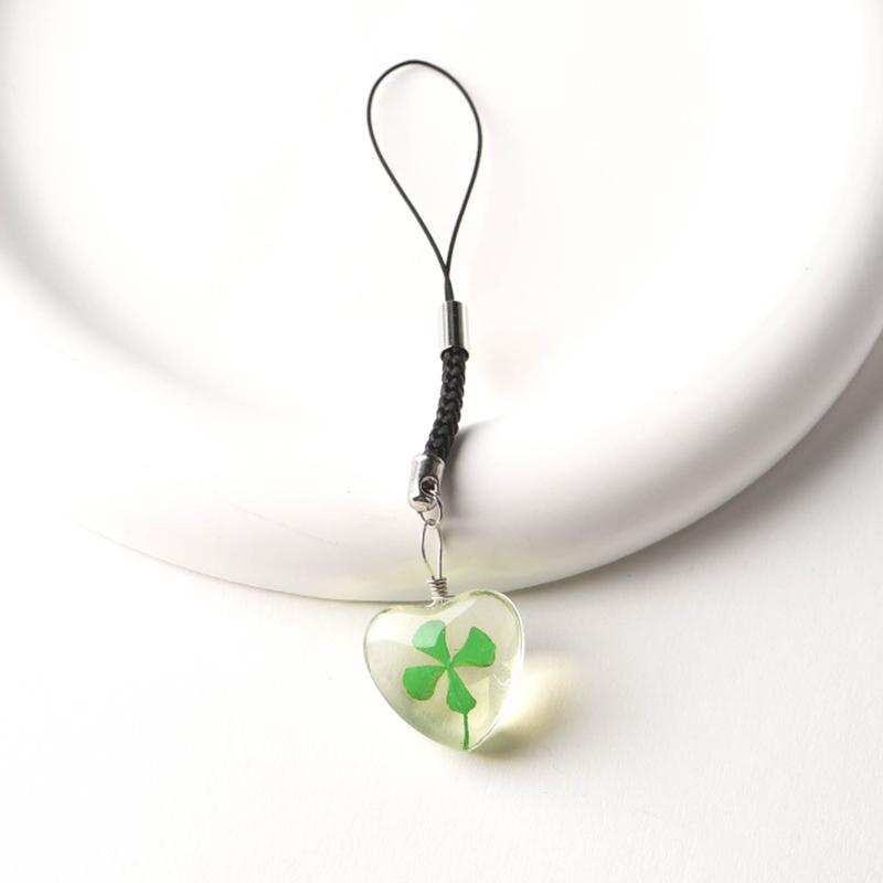 Зеленый счастливый четырехлистный клевер брелок креативный сухой цветок стеклянный кулон телефон шнурок автомобильный ключ украшения аксессуары подарки для девочек
