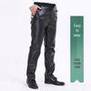 Men's Korean Style Slim Fit Motorcycle Leather Pants - Fleece-Lined, Skinny, Elastic, Spring/Autumn Trend