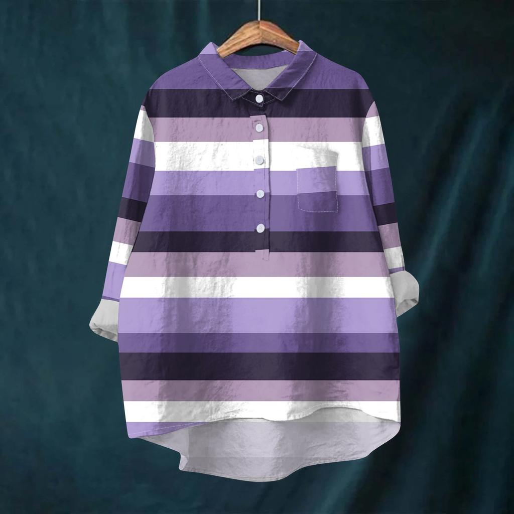 Women's Shirt Blouse Long-sleeved With Buttons Print Casual Hem Irregular Shirt Collar Top