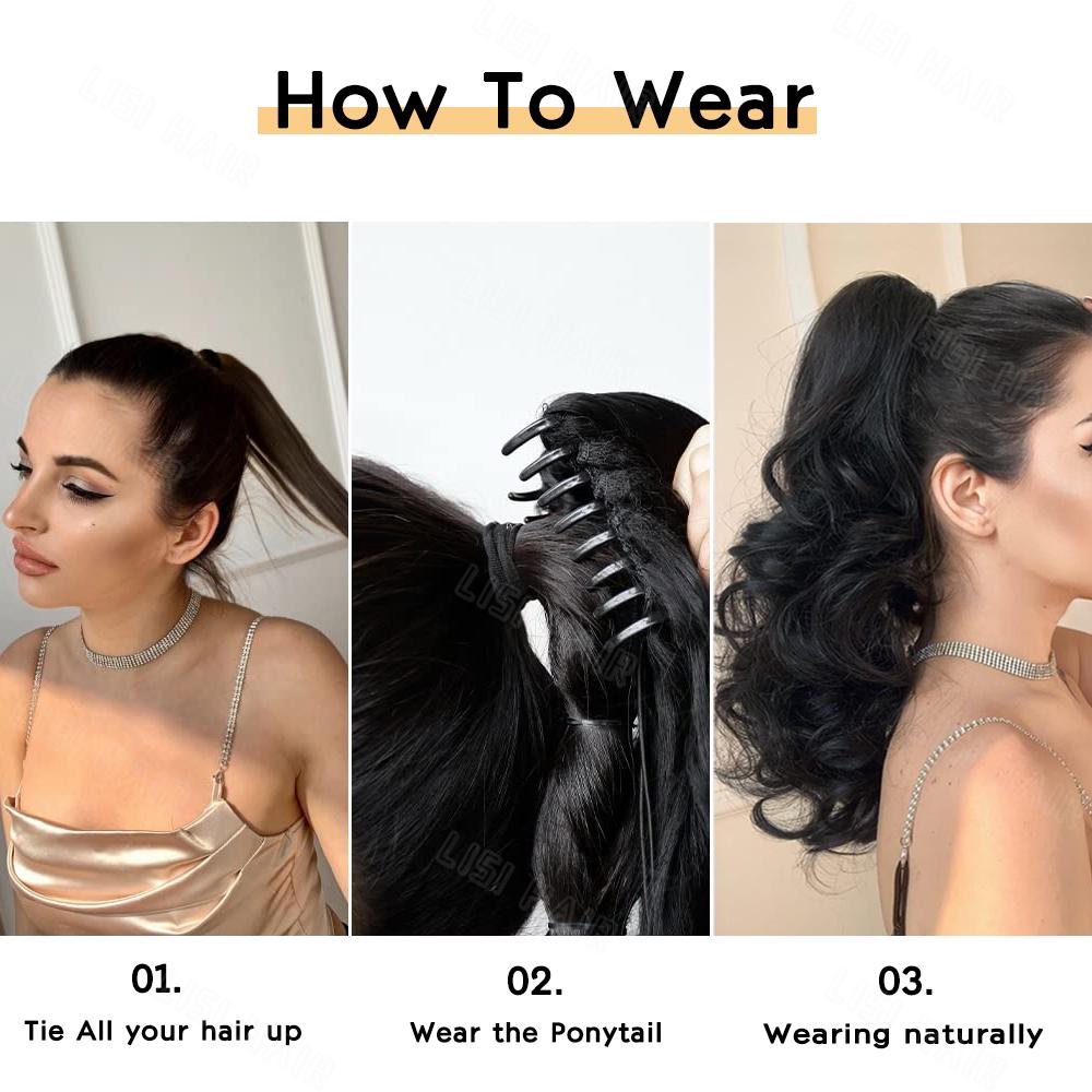 Synthetic Long Claw Wavy Curly Ponytail Wig Extensions Clip Daily Fluffy Pony Tail Hair Piece For Women