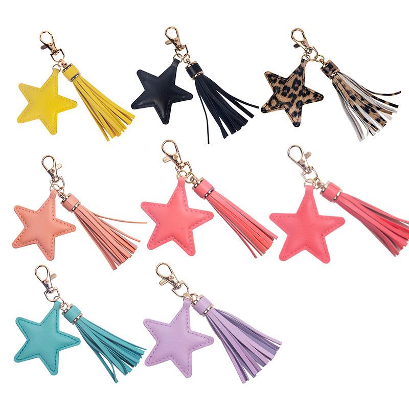 1PC Lobster Clasp Star Keyring Tassel Keychain Bag Pendant PU Leather Key Ring Women Girl