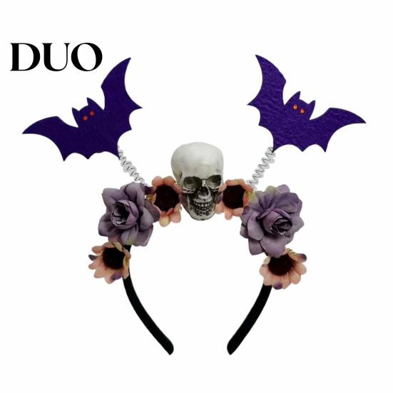 Unique Flower Headbands for Halloween Skeleton Bat Headband, Gothic Floral Skull Hair Bands, Spooky Stylish Bands Accessory, Lightweight No