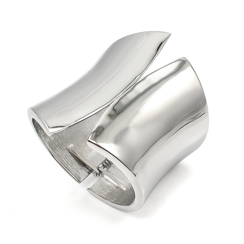 Wide Large Stainless Steel Alloy Silver Plated Asymmetric Geometric Big Cuff Bangle Bracelet Punk Simple Bangles Women