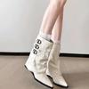 Height-increasing wasteland wind pointed knight trouser tube boots women's belt buckle white new medium tube stacking medium tube boots