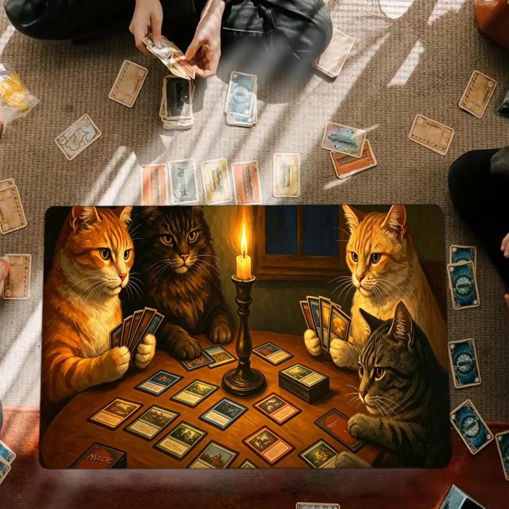 Cat Party Themes Games Mouse Pad Playmat 24"X14" MTG TCG Office Desk Mat for Work Game PC Laptop Rug Carpet MousePad