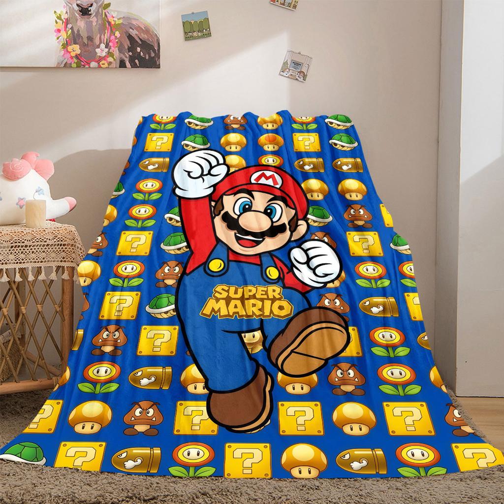 Super Mario Classic 2D Cartoon Flannel Blanket, Printed Pattern for Sofa Bed, Warm Picnic Travel Throw_LIAN