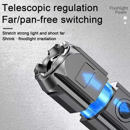 Outdoor LED Flashlight Zoomable Telescopic High Lumens USB Rechargeable Super Bright Outdoor Portable Camping Emergency Handheld Torch