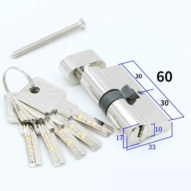 Дверной цилиндр 55 60 65 70 75 80 85 90 мм, защитный медный цилиндр замка, внутренняя ручка для спальни, гостиной, латунный ключ, запирающийся на 5 ключей