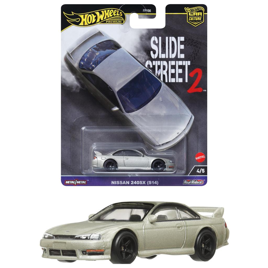 Hot Wheels Car Culture Slide Street Nissan 240SX игрушечный мини-автомобиль для детей от 3 лет и старше, серебристый HKC83 (S14)