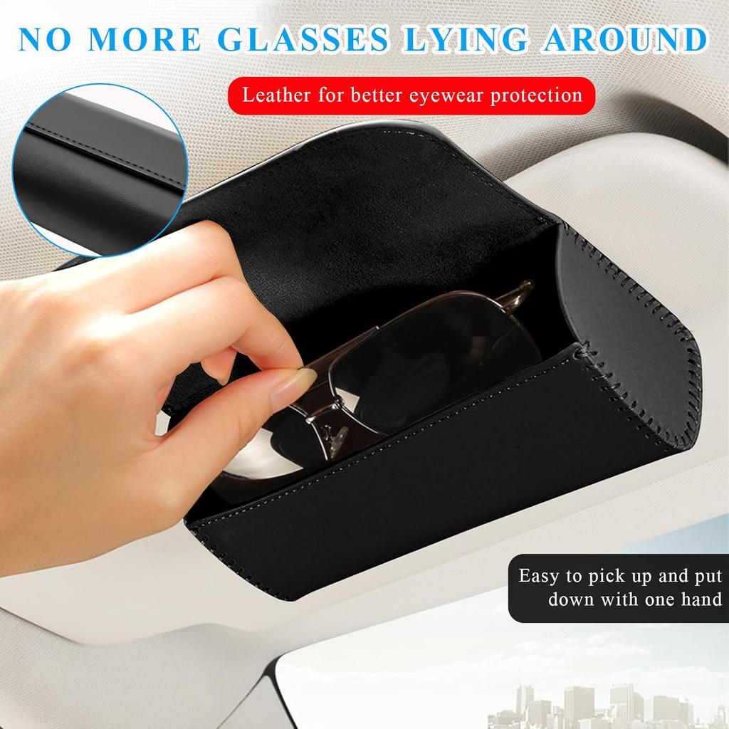 Sunglasses Holder For Car Sun Visor, Leather Auto Eyeglasses Organizer Box With Hidden Magnetic Closure, Vehicle Glasses Case Clip Holder, Car
