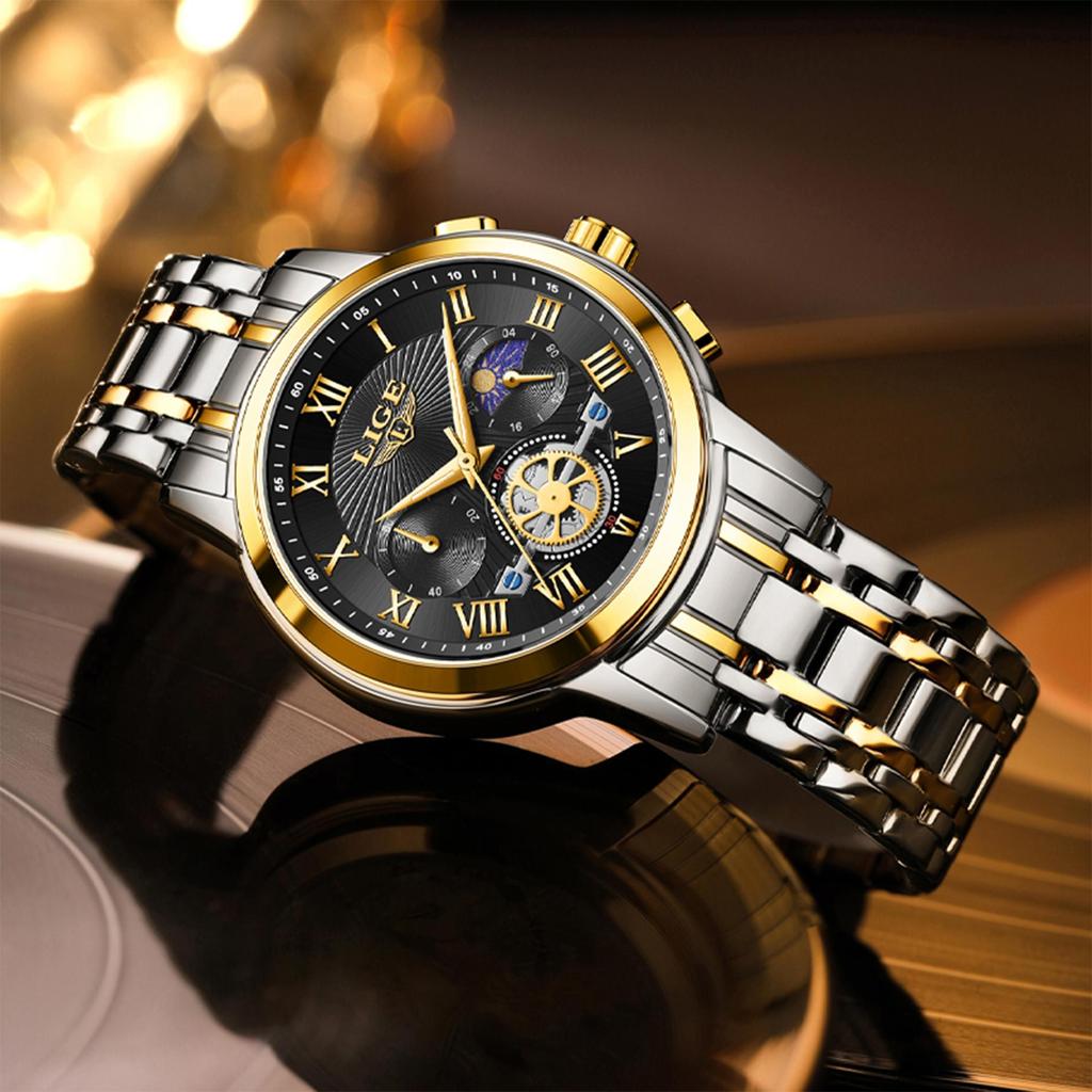 LIGE Лучший бренд, оригинальные мужские кварцевые часы, модные водонепроницаемые мужские часы для отдыха, все стальные ночные светящиеся часы