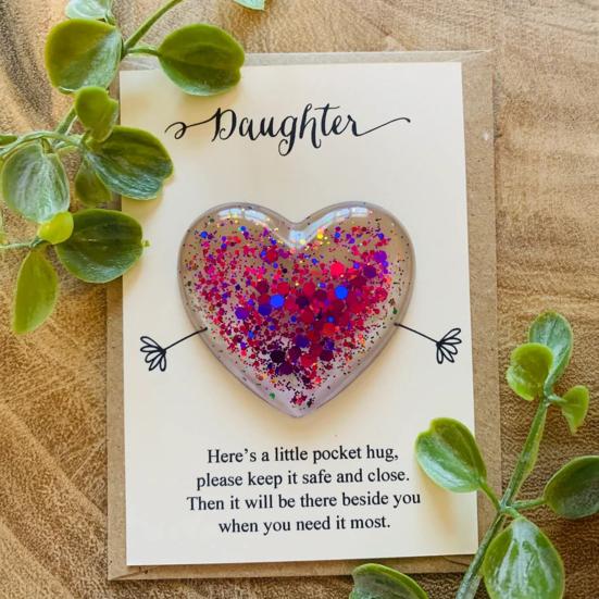 Daughter Pocket Hug with Positive Card Emotional Support Love Heart Figurine Son Sister Niece Pocket Token Decoration Inspirational Encouragement Gift