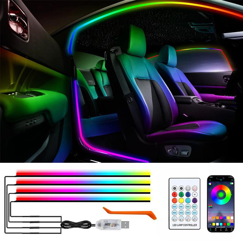 137.8 inch Car Door Frame Ambient Light LED Symphony RGB Atmosphere Decoration Lamp App Control USB Plug Acrylic Strip for SUV