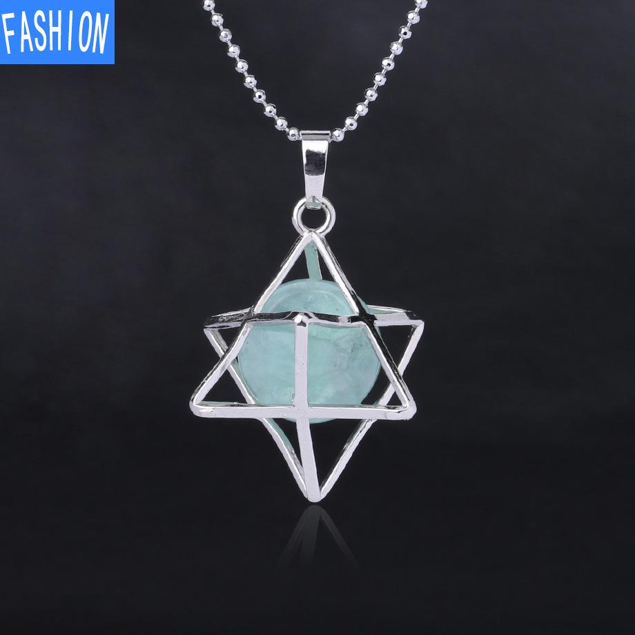 Металлическая клетка, выдолбленное ожерелье из натурального хрусталя Мелкаба с подвеской из флюорита и агата