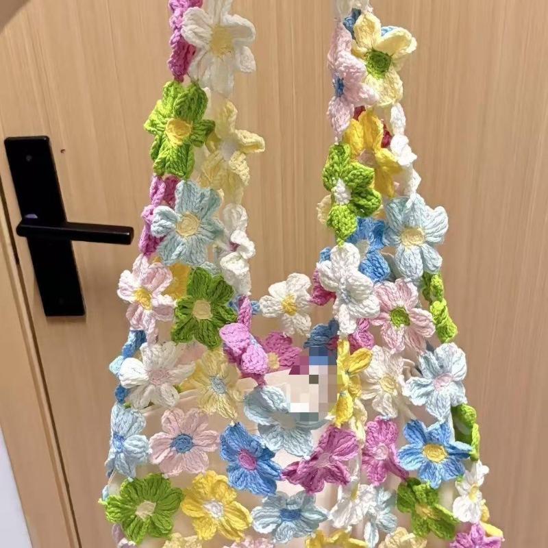 Сумка с весенними цветами из шерсти ручной вязки сумка крючком крючком DIY подарок чтобы скоротать время оживленная сумка