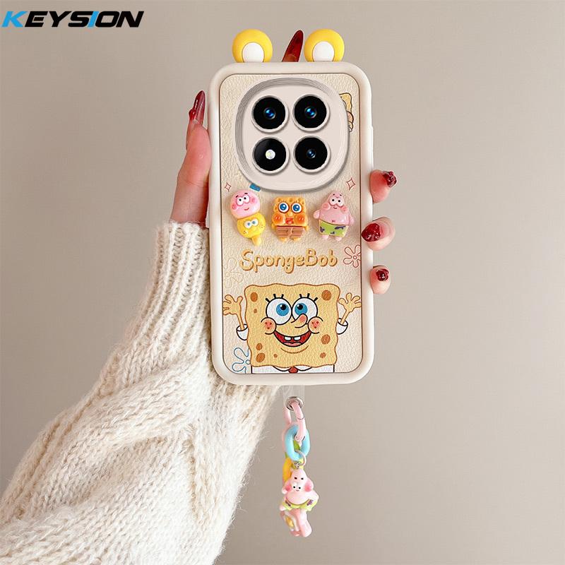 KEYSION Милый чехол с 3D-мультяшным рисунком для Redmi Note 14 Pro 5G 14 Pro+ с браслетом, силиконовый противоударный чехол для телефона Xiaomi POCO X7