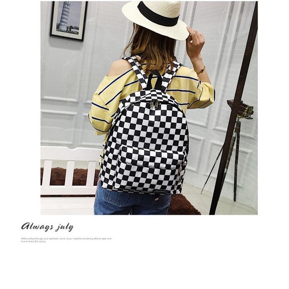 Unisex Plaid Nylon Female Travel Daypack Laptop Backpack Schoolbags School Casual Rucksack Women Bag