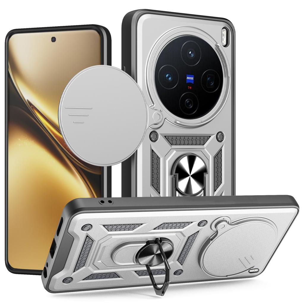 For Vivo X200 5G Case with Slide Camera Lid PC+TPU Kickstand Phone Cover