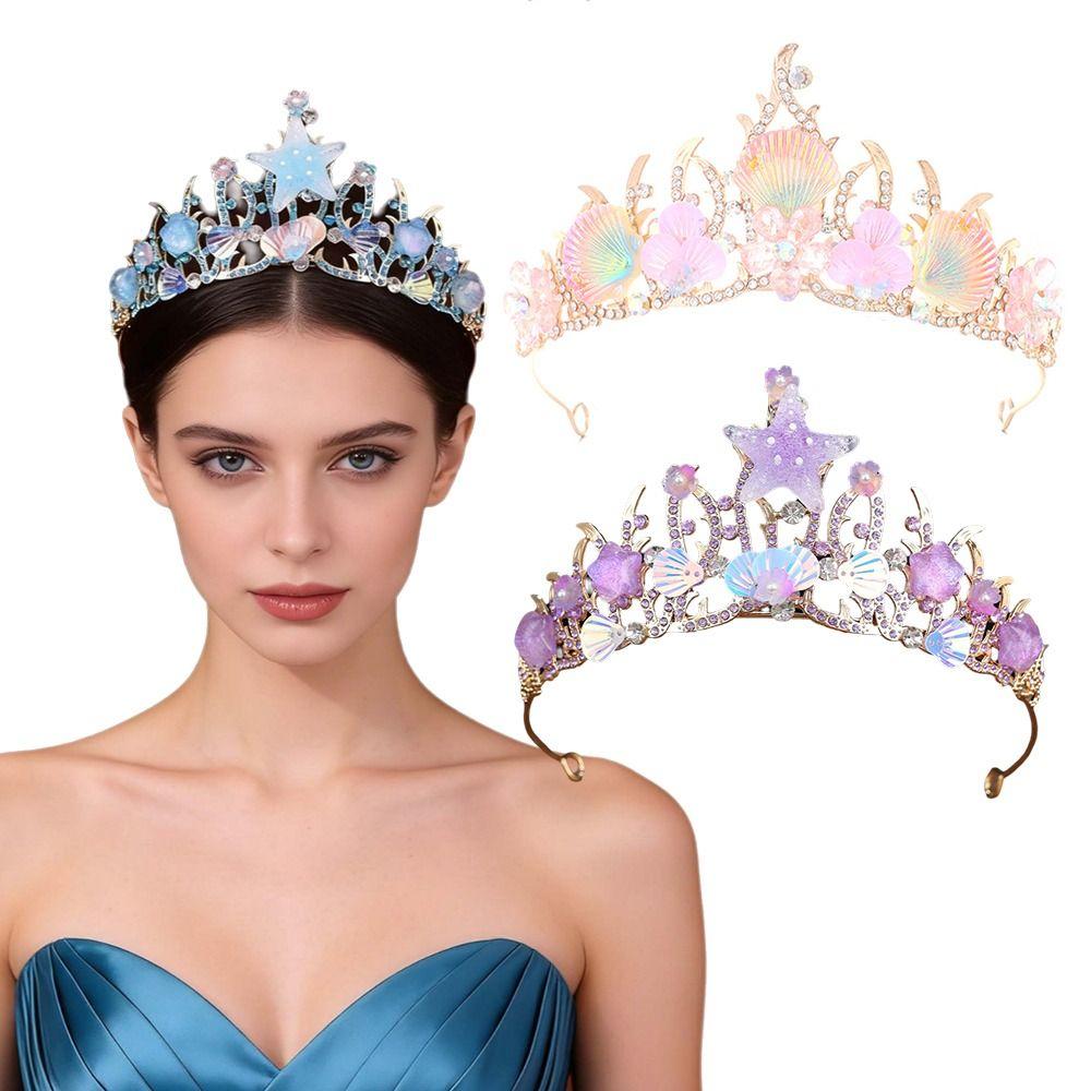 Tiaras Crystal Shell Mermaid Sea Star Crown Tiara Headband Bride Wedding Hair Accessories