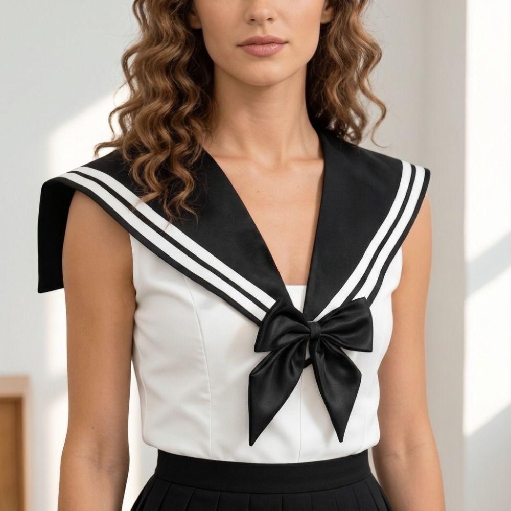 White Striped Sailor Fake Collar Cape Bow Tie Retro Blouse False Collars Clothes Decoration