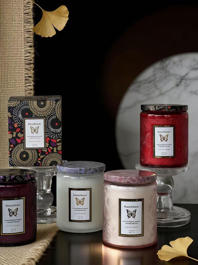 Elegant Embossed Glass Candle Set - Smokeless Soy Wax Aromatherapy for Home