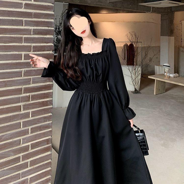 French Style Loose Fit Black Dress With Knit Fabric And Hood For Casual Women