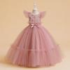 European and American-Style Children's Mesh Puffy Wedding and Holiday Long Dress with Flutter Sleeves