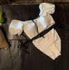 Женский однотонный купальник бикини с оборками на плечах - Сексуальный корейский стиль для отпуска